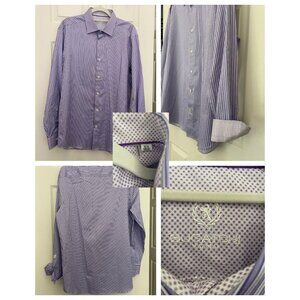 Men's Bugatchi Uomo purple striped button down dress shirt 16 1/2